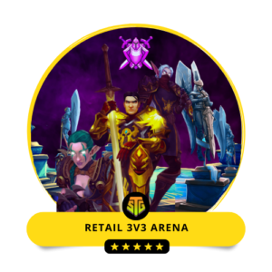 Three powerful WoW characters in full armor, prepared for Arena 3v3 combat, representing SkipTheGrind.Online's WoW 3v3 Arena Boost service.