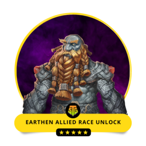 WoW Earthen character in stone armor, representing SkipTheGrind.Online’s Earthen Allied Race Unlock service for fast race access.