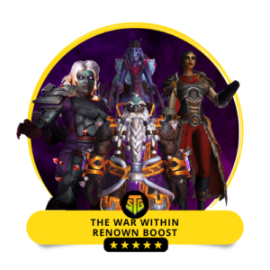 Group of WoW characters representing SkipTheGrind.Online’s The War Within Renown Boost service for fast and customizable reputation gains.